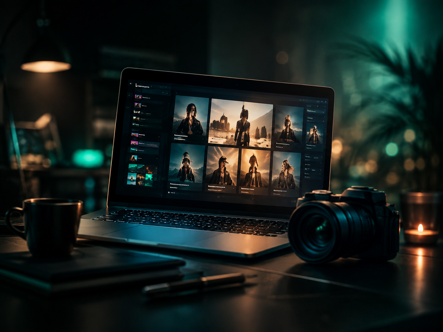 Laptop and camera representing creative content production